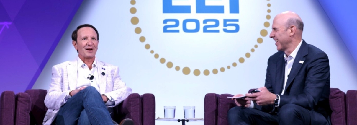 Louisiana Governor Jeff Landry and Entergy Chair and Chief Executive Officer Drew Marsh share a moment on stage at EEI 2025 in New Orleans, Louisiana.