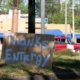 Plywood sign that says 'Thanks Entergy' spotted in September 2005 in New Orleans, Louisiana, after Hurricane Katrina made landfall.